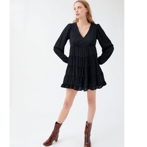 Urban Outfitters Black Peplum Long Sleeve Dress With polka Dot - Picture 8 of 8